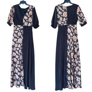 Boho Maxi Dress Floral Polka Dot